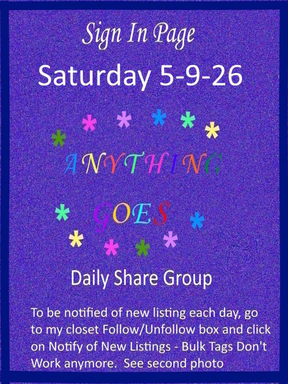 Saturday 5-9-26 Anything Goes Share Group - Part One Sign In Page